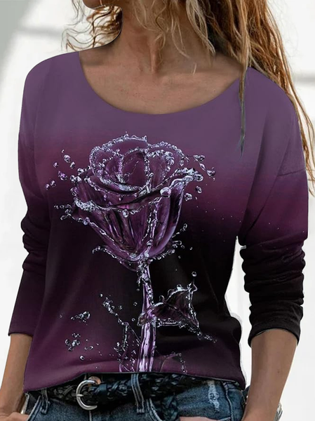 

Women Floral Long Sleeve Tee T-shirt Crew Neck Printing Casual Spring/Fall Graphic Tee Top, Purple, T-Shirts