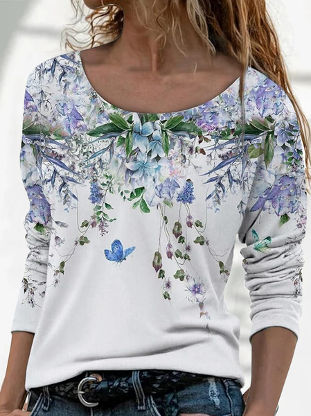 Women Floral Long Sleeve Tee T-shirt Crew Neck Printing Casual Spring/Fall Graphic Tee Top