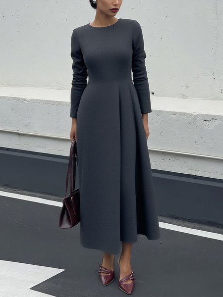 

Urban Plain Asymmetric Crew Neck Maxi Dress, Gray, Maxi Dresses