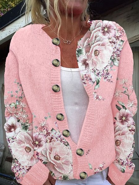 

Women Wool/Knitting Floral Long Sleeve Comfy Casual Cardigan, As picture, Cardigans