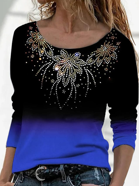 

Women Ombre Long Sleeve Tee T-shirt Crew Neck Printing Casual Spring/Fall Graphic Tee Top, Blue, T-Shirts