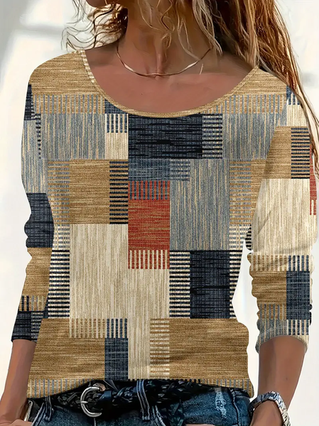 

Women Abstract Long Sleeve Tee T-shirt Crew Neck Printing Casual Spring/Fall Graphic Tee Top, As picture, T-Shirts