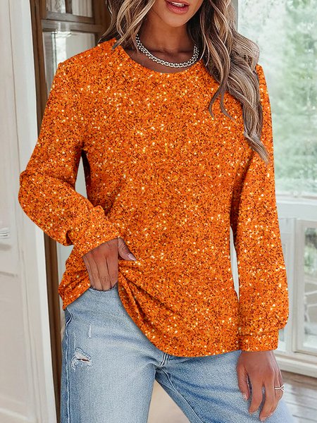 

Casual Crew Neck Plain Sweatshirt, Orange, Hoodies & Sweatshirts