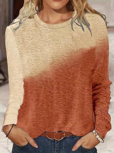Women Ombre Long Sleeve Tee T-shirt Crew Neck Printing Casual Spring/Fall Graphic Tee Top