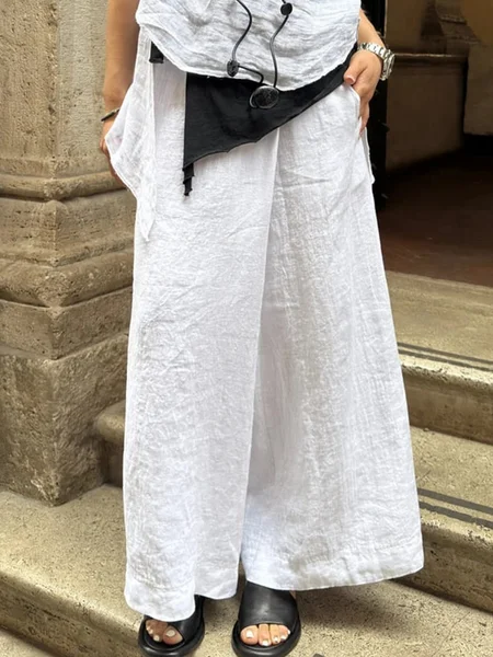 

Casual Plain Fashion Wide Leg Pants, White, Pants