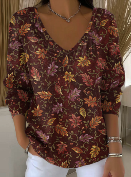 

Women Cotton Plants Long Sleeve Comfy Casual Sweater, Wine red, Sweaters