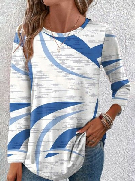 

Women Abstract Long Sleeve Tee T-shirt Crew Neck Printing Casual Spring/Fall Graphic Tee Top, White, T-Shirts