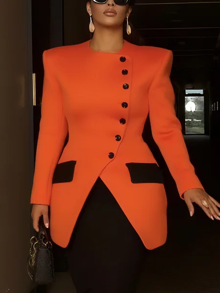 

Urban Split Joint Color Block Crew Neck Jacket, Orange, Jackets
