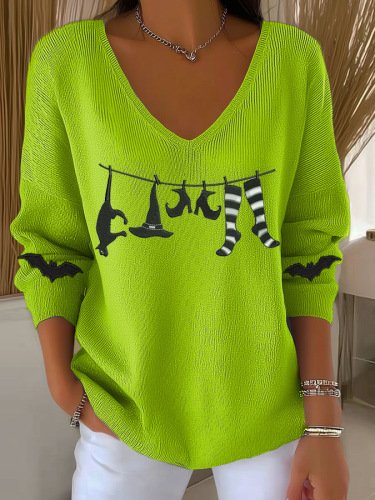 

Women Cotton Halloween Long Sleeve Comfy Casual Sweater, Green, Sweaters