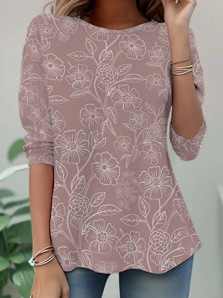 

Women Floral Long Sleeve Tee T-shirt Crew Neck Printing Casual Spring/Fall Graphic Tee Top, Pink, T-Shirts