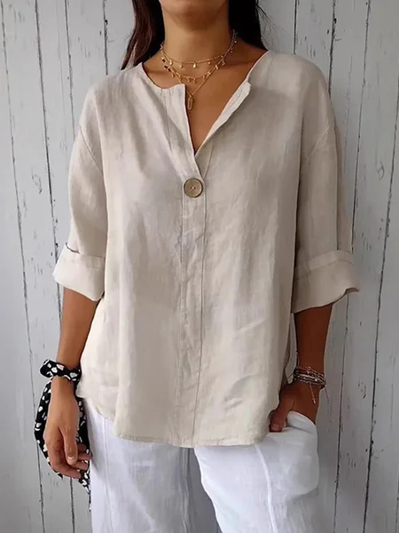 

Casual Plain Buttoned V Neck Blouse, Apricot, Blouses & Shirts