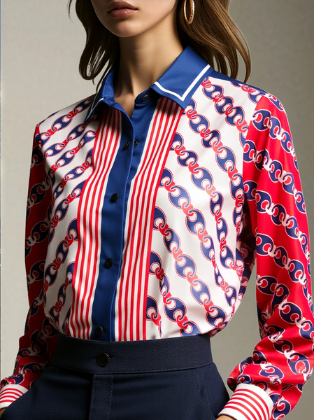 

Urban Geometric Printing Shirt Collar Shirt, As picture, Blouses and Shirts
