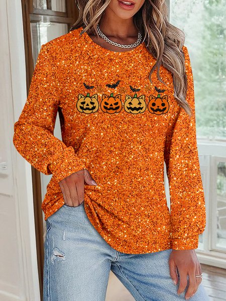 

Casual Crew Neck Plain Sweatshirt, Orange, Hoodies & Sweatshirts