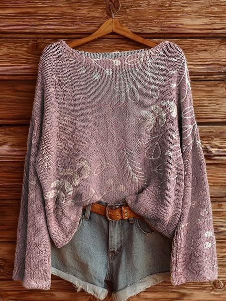 

Women's Floral Print Casual Long Sleeve Top, Pink, Sweaters