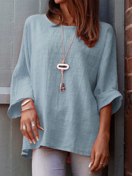 

Casual Plain Crew Neck Blouse, Light blue, Blouses & Shirts