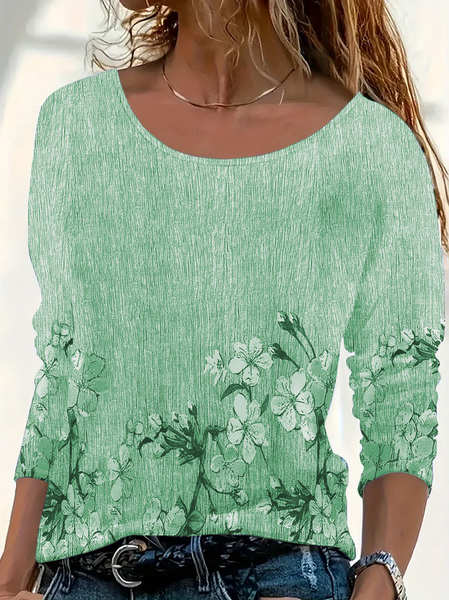 

Women Floral Long Sleeve Tee T-shirt Crew Neck Printing Casual Spring/Fall Graphic Tee Top, Green, T-Shirts