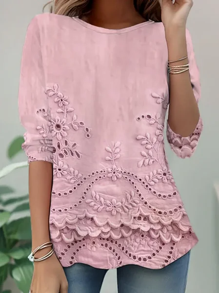 

Women Floral Long Sleeve Tee T-shirt Crew Neck Printing Casual Spring/Fall Graphic Tee Top, Pink, T-Shirts