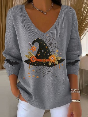 

Women Cotton Halloween Long Sleeve Comfy Casual Sweater, Gray, Sweaters