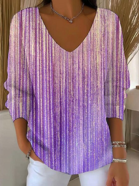 

Women Cotton Striped Long Sleeve Comfy Casual Sweater, Purple, Sweaters