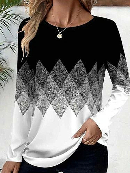 

Women Abstract Long Sleeve Tee T-shirt Crew Neck Printing Casual Spring/Fall Graphic Tee Top, Black-white, T-Shirts