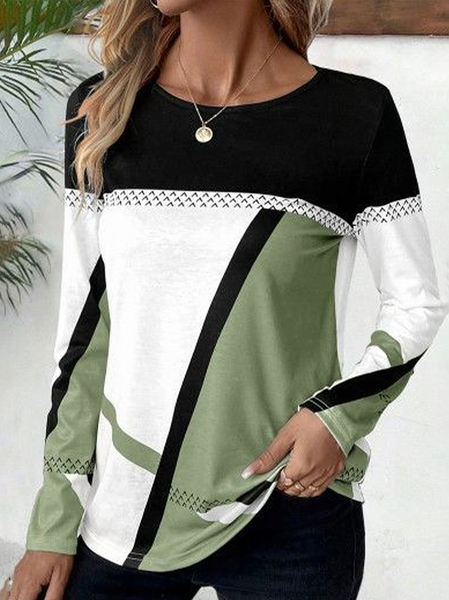 

Women Abstract Long Sleeve Tee T-shirt Crew Neck Printing Casual Spring/Fall Graphic Tee Top, Green, T-Shirts
