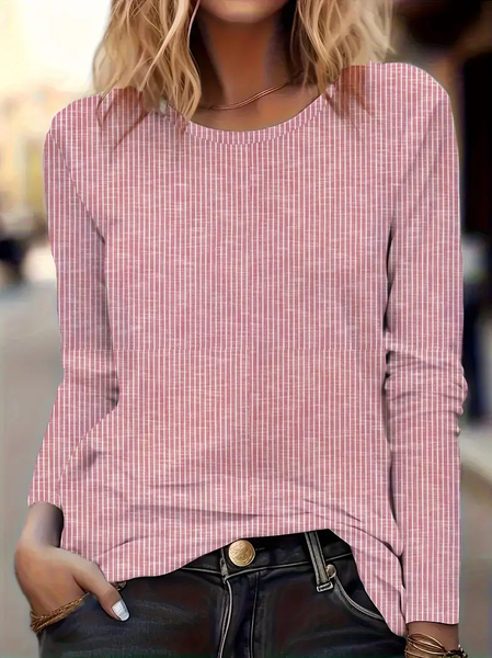 

Women Striped Long Sleeve Tee T-shirt Crew Neck Printing Casual Spring/Fall Graphic Tee Top, Pink, T-Shirts