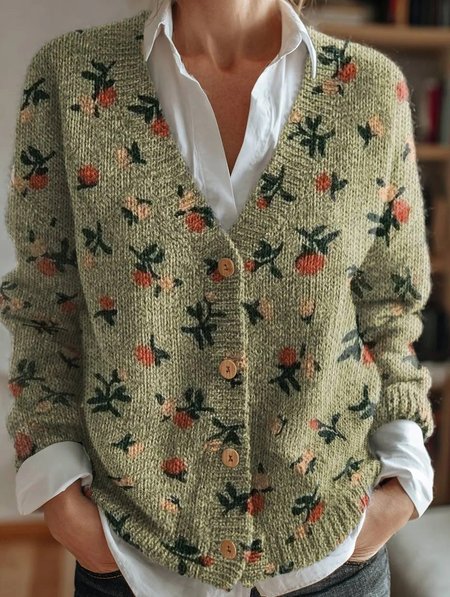 

Women Floral Long Sleeve Comfy Vintage Cardigan, Color2, Cardigans