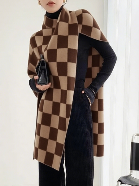 

Casual Plaid Cross Neck Sweater, Brown, Pullovers