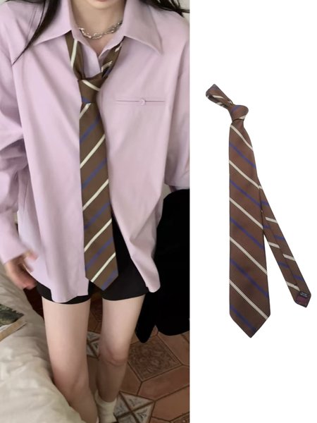 

Daily Commuting Striped Color Block Tie, Coffee, Scarves