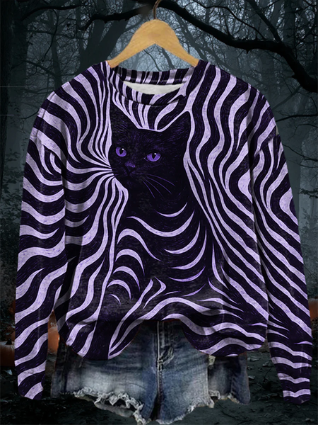 

Vintage Crew Neck Cat Sweatshirt, Purple, Hoodies & Sweatshirts