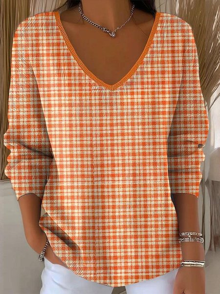 

Women Cotton Plaid Long Sleeve Comfy Casual Sweater, Orange, Sweaters