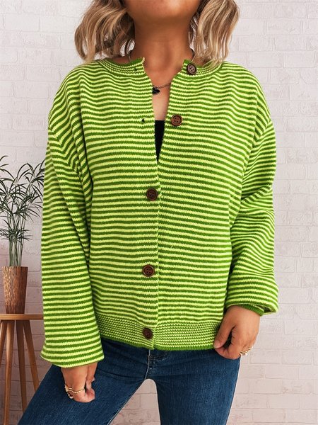 

Women Cotton Striped Long Sleeve Comfy Casual Cardigan, Green, Sweaters