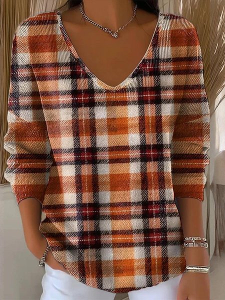 

Women Cotton Plaid Long Sleeve Comfy Casual Sweater, Brown, Sweaters