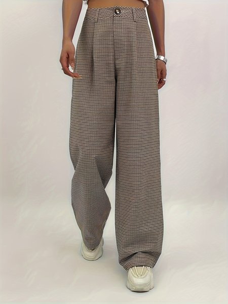 

Women Houndstooth Long Pants Casual Spring/Fall Trousers, Black-brown, Pants