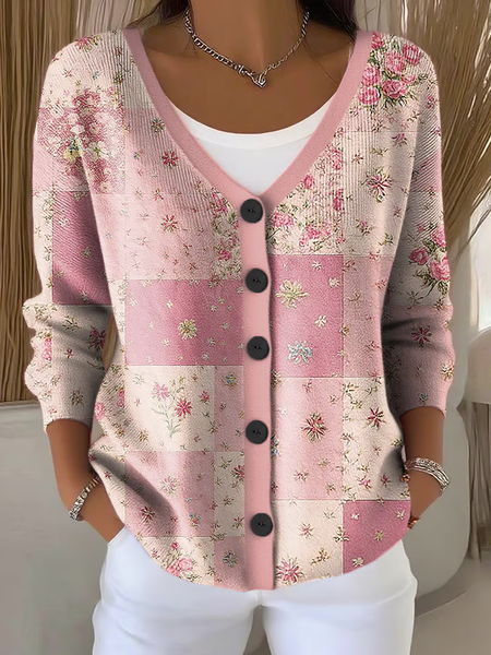

Women Floral Casual Spring/Fall Printing Cardigan, Pink, Cardigans