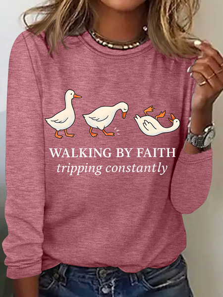 

Crew Neck Long Sleeve Animal Regular Medium Elasticity Loose Blouse For Women, Watermelon, T-shirts