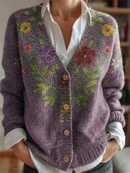 

Women Floral Long Sleeve Comfy Vintage Cardigan, Color3, Cardigans