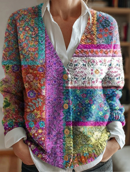 

Women Gradient Pattern Long Sleeve Comfy Vintage Cardigan, Color3, Cardigans