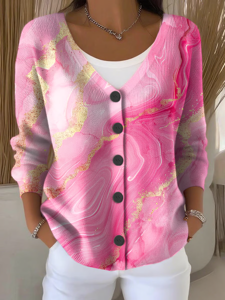 

Women Abstract Casual Spring/Fall Printing Cardigan, Pink, Cardigans