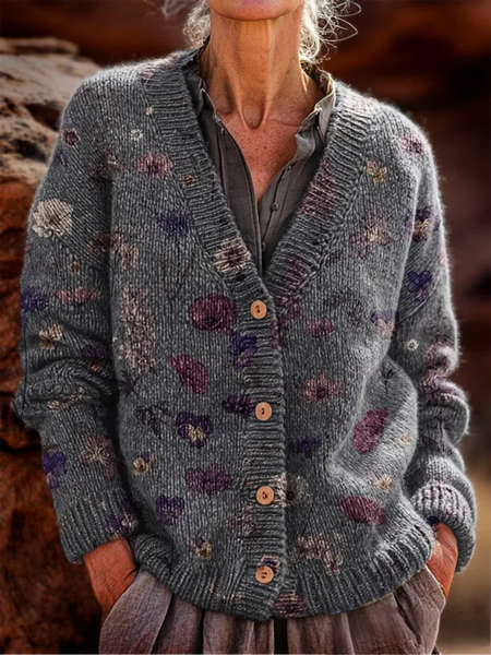

Women Floral Pattern Long Sleeve Comfy Vintage Cardigan, Color2, Cardigans