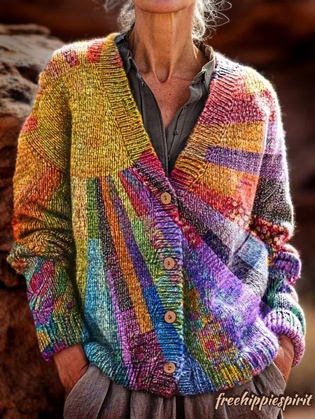 

Women Gradient Pattern Long Sleeve Comfy Vintage Cardigan, Color3, Cardigans