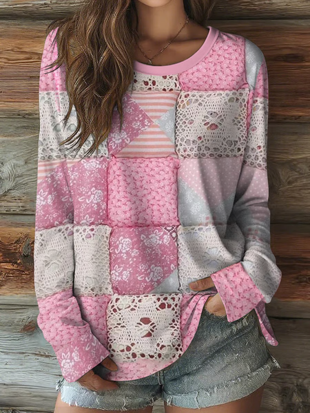 

Women Floral Long Sleeve Tee T-shirt Crew Neck Printing Casual Spring/Fall Graphic Tee Top, Pink, T-Shirts
