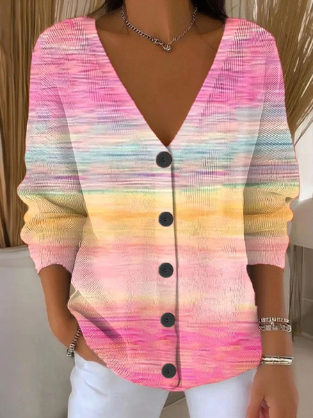 

Women Abstract Casual Spring/Fall Printing Cardigan, Pink, Cardigans