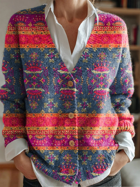 

Women Geometric Long Sleeve Comfy Vintage Cardigan, Color3, Cardigans