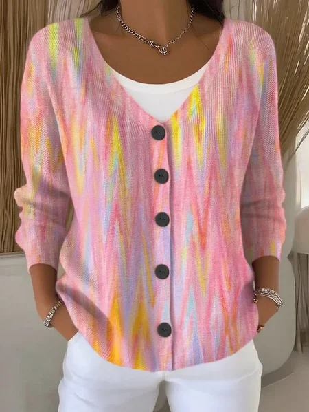 

Women Abstract Casual Spring/Fall Printing Cardigan, Pink, Cardigans