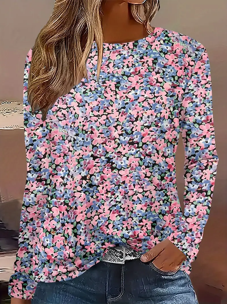 

Women Floral Long Sleeve Tee T-shirt Crew Neck Printing Casual Spring/Fall Graphic Tee Top, Pink, T-Shirts
