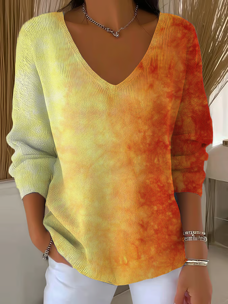 

Women Ombre Long Sleeve Tee T-shirt V Neck Printing Casual Spring/Fall Top, Orange, T-Shirts