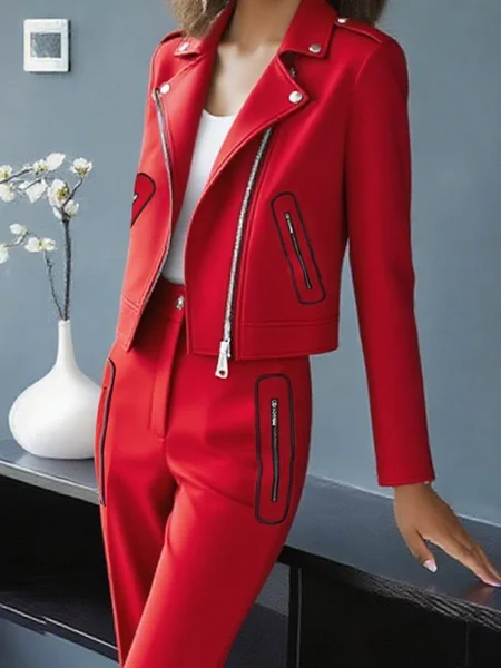

Urban Plain Lapel Collar Jacket, Red, Jackets