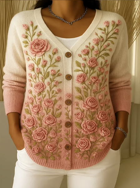 

Women Cotton Floral Long Sleeve Comfy Casual Cardigan, Apricot, Sweaters