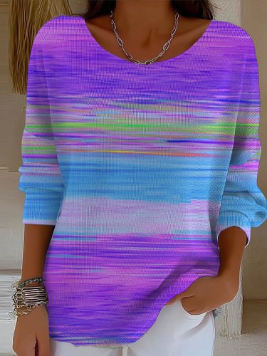

Casual Ombre V Neck Long Sleeve T-shirt, Purple, T-shirts